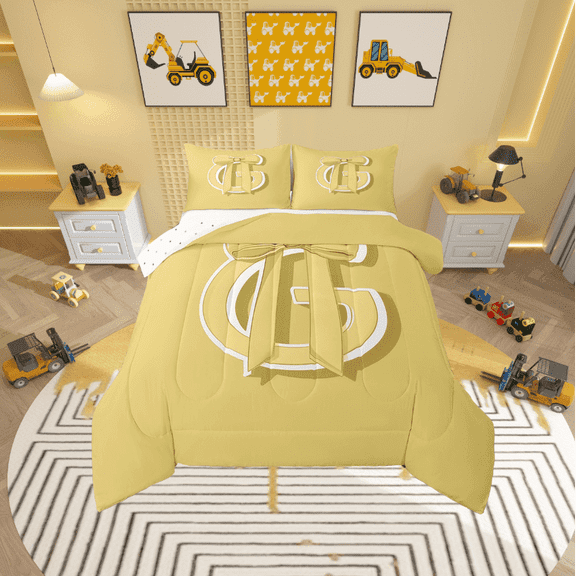Erosebridal Yellow Bowknot Bedding Sets Twin with Comforter, Initial Letter G Duvet Insert, Cartoon Monogrammed Reversible Down Comforter, Breathable Bedroom Decorative, 2pcs