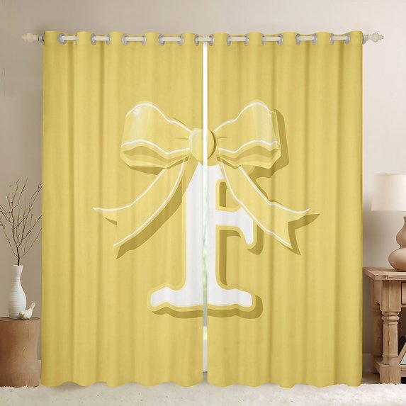 Erosebridal Yellow Bowknot Curtains for Living Room, Initial Letter F 30%-50% Blackout Curtains Set of 2 (42x90), Cartoon Monogrammed Curtains and Drapes (42x90), Window Curtains Bedroom Decorative