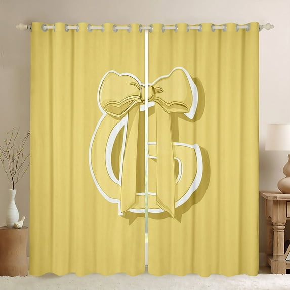 Erosebridal Yellow Bowknot Curtains for Living Room, Initial Letter G 30%-50% Blackout Curtains Set of 2 (42x63), Cartoon Monogrammed Curtains and Drapes (42x63), Window Curtains Bedroom Decorative