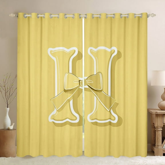 Erosebridal Yellow Bowknot Curtains for Living Room, Initial Letter H 30%-50% Blackout Curtains Set of 2 (38x45), Cartoon Monogrammed Curtains and Drapes (38x45), Window Curtains Bedroom Decorative