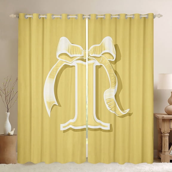 Erosebridal Yellow Bowknot Curtains for Living Room, Initial Letter I 30%-50% Blackout Curtains Set of 2 (38x54), Cartoon Monogrammed Curtains and Drapes (38x54), Window Curtains Bedroom Decorative