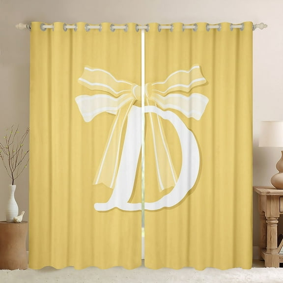 Erosebridal Yellow Bowknot Curtains Pack of 2 (38x45), Initial Letter D 30%-50% Black Out Curtains, Cartoon Monogrammed Curtains for Living Room, Window Curtains Bedroom Decorative