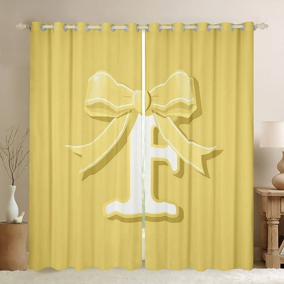 Erosebridal Yellow Bowknot Curtains Pack of 2 (42x63), Initial Letter F 30%-50% Black Out Curtains, Cartoon Monogrammed Curtains for Living Room, Window Curtains Bedroom Decorative