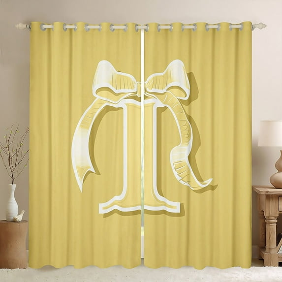 Erosebridal Yellow Bowknot Curtains Pack of 2 (42x63), Initial Letter I 30%-50% Black Out Curtains, Cartoon Monogrammed Curtains for Living Room, Window Curtains Bedroom Decorative