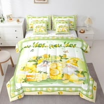 Erosebridal Yellow Cute Gnome Bedding Sets Twin Size,Lemon Orange Cake Comforter Sets with Sheets,Green Patchwork Plaid Bed in a Bag Twin Size, Ultra Soft Bedroom Decor,7-Piece