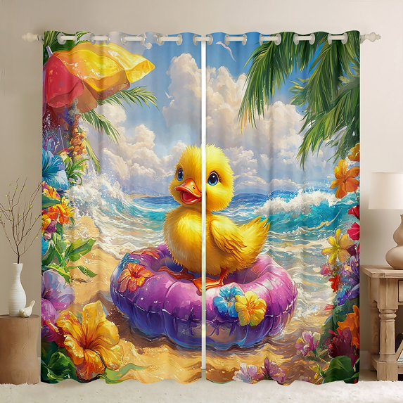 Erosebridal Yellow Duck Curtains for Living Room,Botanical Flower Curtains and Drapes (52Wx84L),Cartoon Animal Curtains Pack of 2 (52Wx84L),Female Bedroom Decor