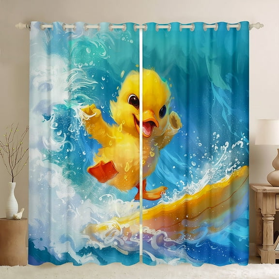 Erosebridal Yellow Duck Curtains for Living Room,Ocean Surfing 30%-50% Blackout Curtains Set of 2 (38x45),Kawaii Cartoon Curtains and Drapes (38x45),Animal Bedroom Decorative
