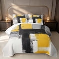 thumbnail image 1 of Erosebridal Yellow Gray White Black Bed Spread Queen, Aesthetic Oil Painting Queen Coverlet Set, Black Reversible 3pcs 1 Quilt and 2 Pillowcases, 1 of 7
