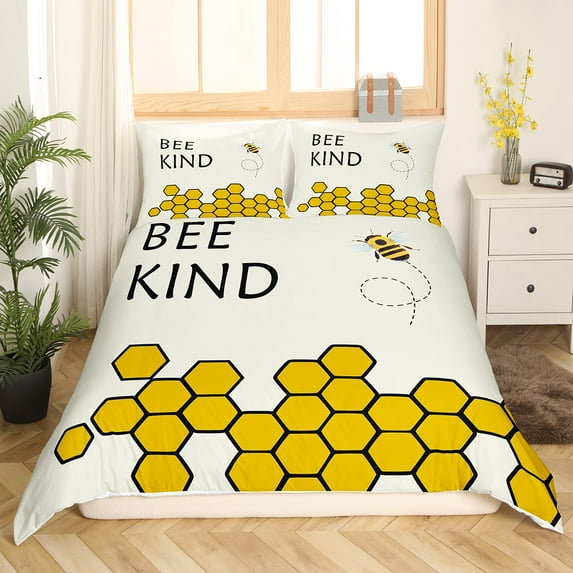 Erosebridal Yellow Honeycomb Duvet Cover Full, Cute Bee Bedding Sets Full Size, Honey Room Decor, 3-Piece(No Comforter)