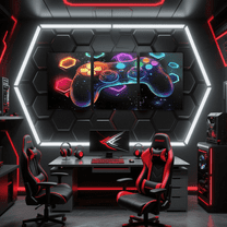 Erosebridal Young Men Gaming Canvas Wall Art Set of 3, Cool Gamepad Framed Wall Art for Living Room, Video Game Gamer Wall Decor for Kitchen, Luxury Bedroom Decoration