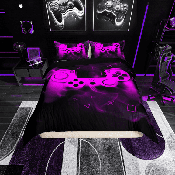 Erosebridal Youth Gaming Comforter Cover Twin, Video Game Hot Pink Gamepad Bedding Twin Size, Gamer Bedroom Decor, Reversible 2 Pieces (No Comforter)