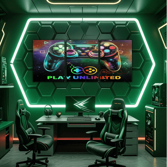 Erosebridal Youth Video Game Paintings Wall Decor Bedroom, Gamer Gaming Wall Hanging Decor Kitchen, Neon Gamepad Wall Decor for Living Room Set, Luxury Living Room Decoration