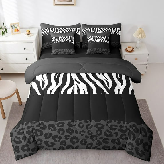 Erosebridal Zebra Leopard Print Bedding King Size, Rectangle Geometric Bed in a Bag King size, Animal Decorative, Reversible