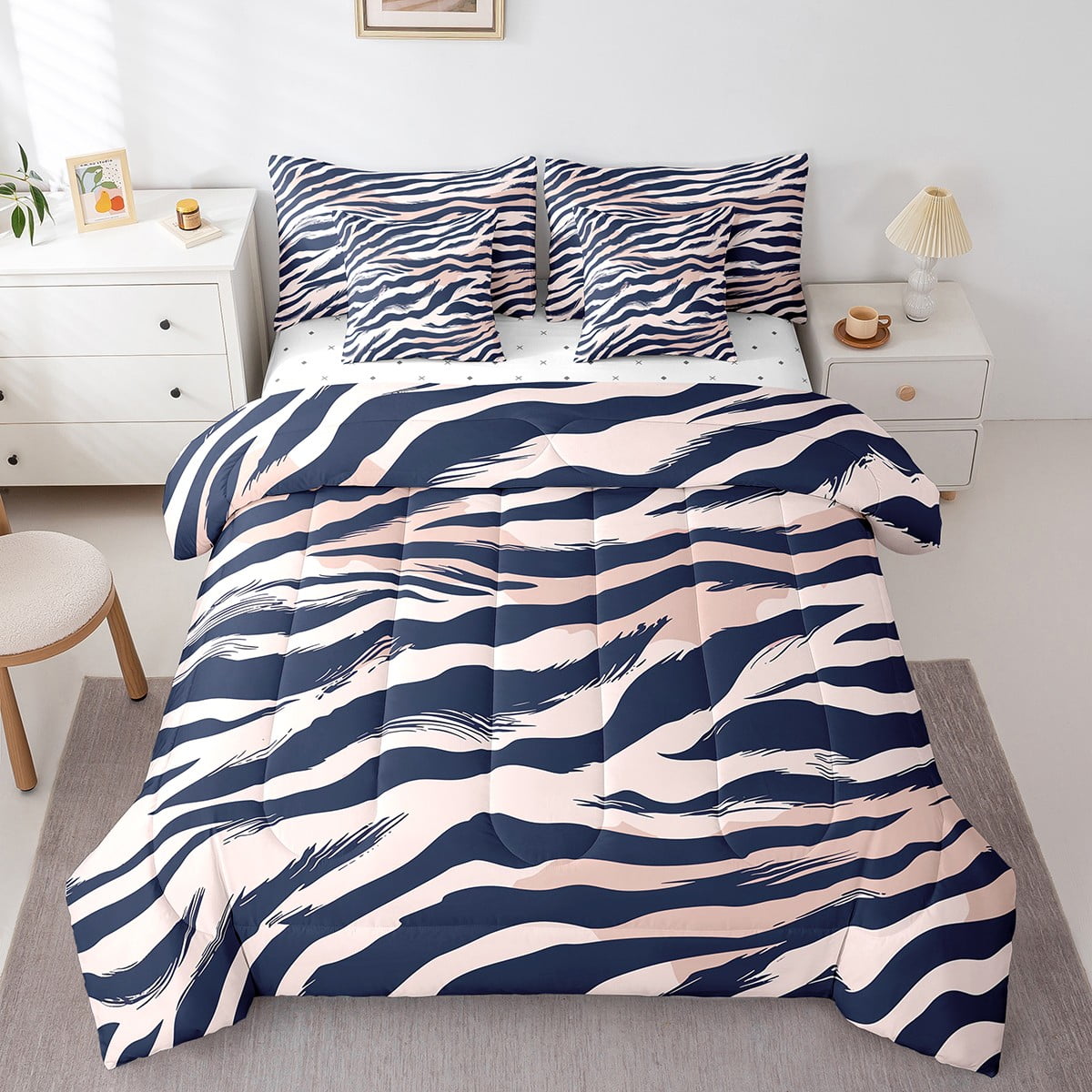 Erosebridal Zebra Print Bedding Queen Size,Jungle Wildlife Bed In A Bag ...