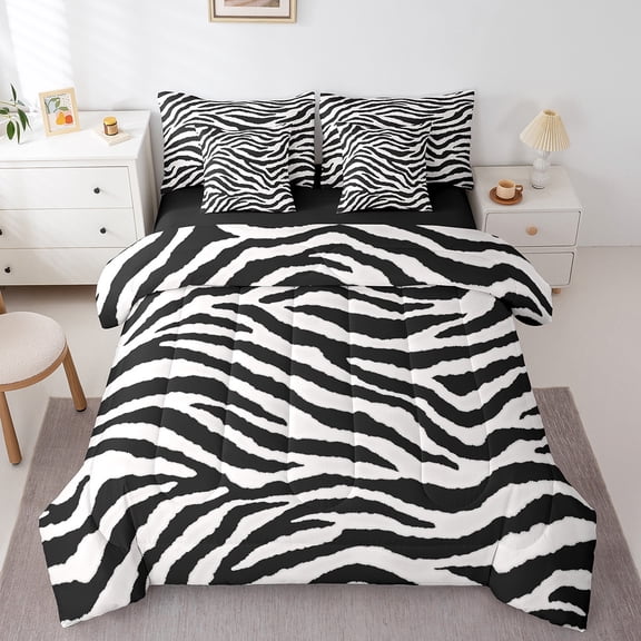 Erosebridal Zebra Print Bedding Twin Size, Farmhouse Animals Bed in a Bag Twin size, Geometry Stripe Decor, Reversible