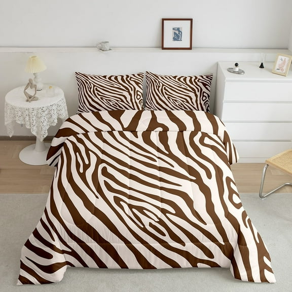 Erosebridal Zebra Print Comforter Sets Full Size, Jungle Wildlife Comforters & Duvets, Brown, 3-Piece