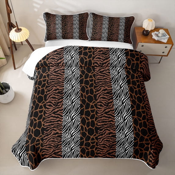 Erosebridal Zebra Print Quilt King,Jungle Animals King Coverlet Set For Girls,3-Piece