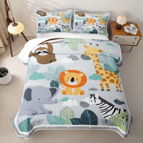Erosebridal Zoo Animal Lions Twin Quilt Set,Tropical Botanical Monstera Leaf Twin Coverlet Set For Boys Teens,2 Pieces