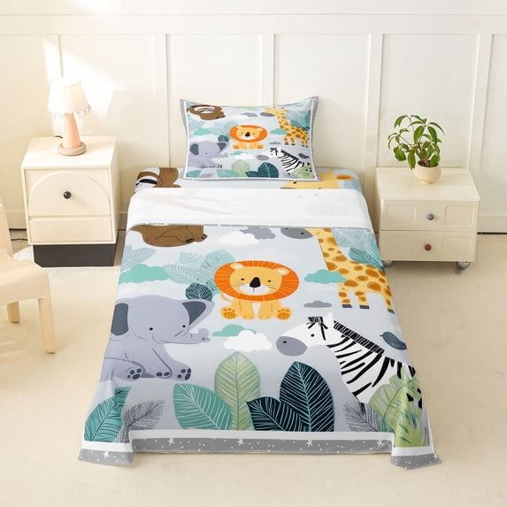 Erosebridal Zoo Animal Lions Twin Sheet Sets,Tropical Botanical Monstera Leaf Bedding For Boys Teens 3pcs