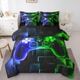 thumbnail image 1 of Erosebridal 7Pcs Kids Gamer Glow In The Dark Comforter Set Twin,Boys Gaming Bedding Comforter Sets With Sheets,Video Games Gamepad Bed In A Bag,Neon Glowing Square Grid Green Blue Bed Sets, 1 of 5