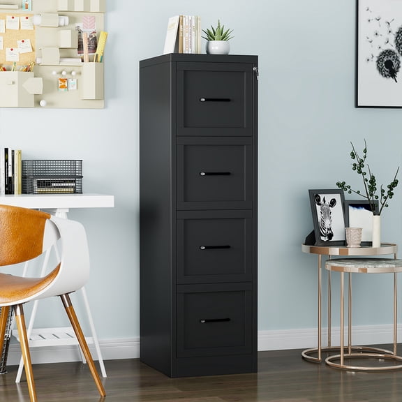 Erosoei 4 Drawer Metal Vertical File Cabinet with Lock for Home Office ,Fits Letter/Legal/A4 Size Black