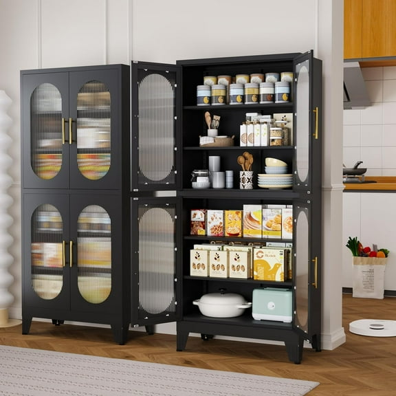 Erosoei 61" Metal Kitchen Pantry Storage Cabinet with 4 Acrylic Doors and 4 Adjustable Shelves
