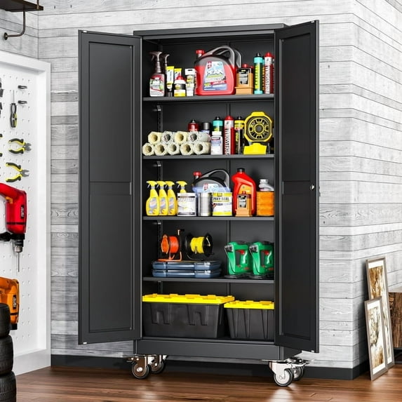 Erosoei 71"H Metal Garage Storage Cabinet with Wheels, Tool Storage Cabinet with 4 Adjustable Shelves