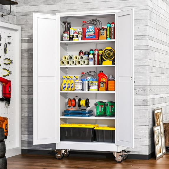 Erosoei 71"H Metal Garage Storage Cabinet with Wheels, Tool Storage Cabinet with 4 Adjustable Shelves