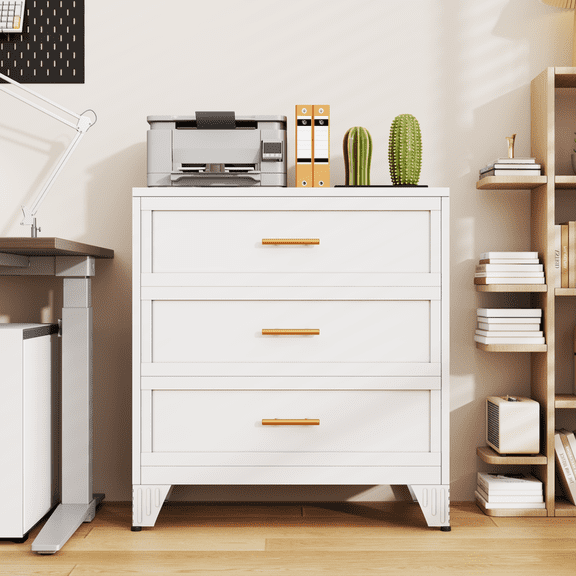 Erosoei Lateral File Cabinet with 3 Drawer,Metal Office Storage Cabinet for Home Office White