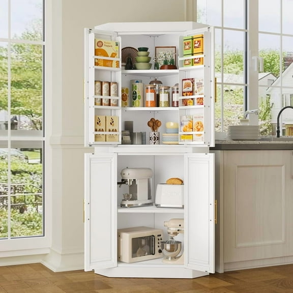 Erosoei Metal Corner Storage Cabinet with 4 Doors and 3 Shelves for Kithcen Dinning Room