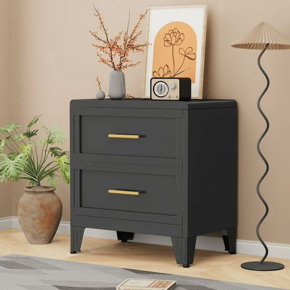 Erosoei Modern Metal Nightstand 2 Drawer Dresser for Bedroom