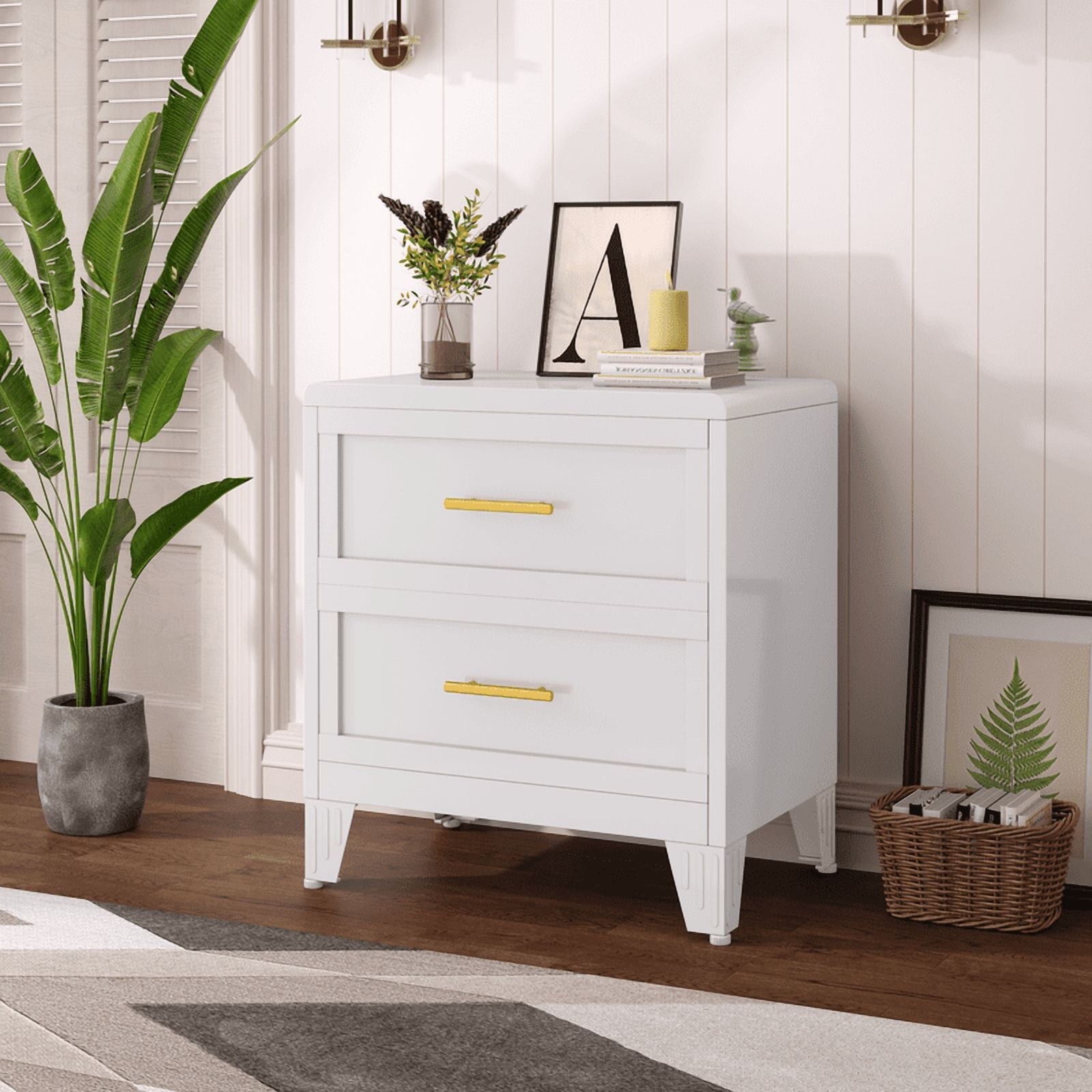 Erosoei Modern Metal Nightstand 2 Drawer Dresser for Bedroom