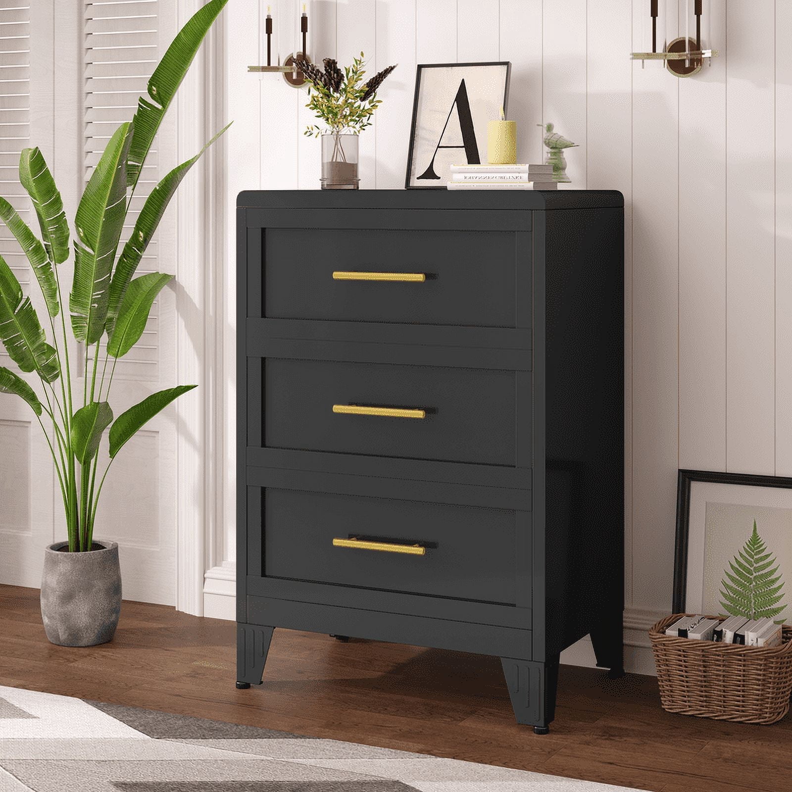 Erosoei Modern Metal Nightstand 3 Drawer Dresser for Bedroom