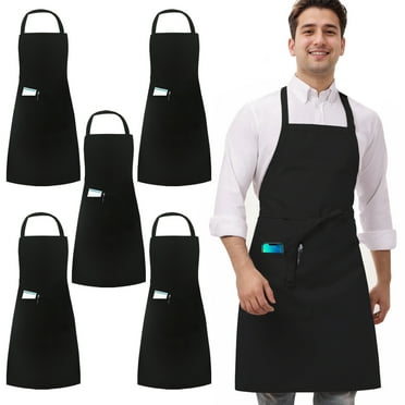 Erpangdo 5 Pack Black Chef Aprons, Catering Aprons, Kitchen Cooking Aprons for Men Women, Professional Work Apron