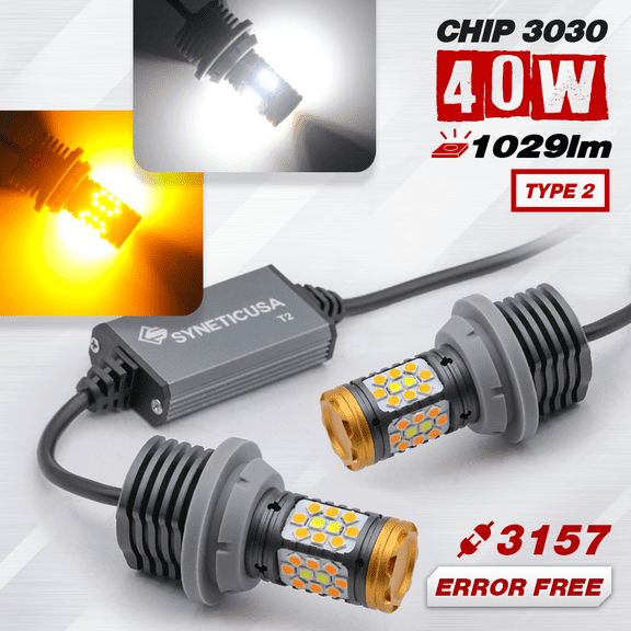 Error Free 3157 Switchback White-Yellow 1029 LM DRL Front Turn Signal LED Bulbs