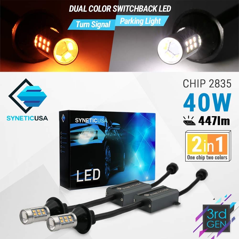 Formula-J87 CANbus LED Switchback Bulbs – 1157 White/Amber For Front Turn Signals & Parking Lights (2-Pack)