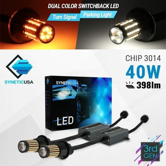 Error Free Canbus Dual Color Switchback LED Turn Signal Light Bulbs No Flicker All in One Built In Resistors (Turn Signal-Amber, 7443)