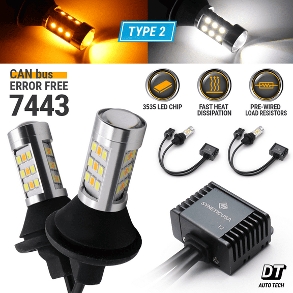Error Free White/Amber 7443 LED DRL Switchback Turn Signal Parking Light Bulbs