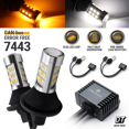 thumbnail image 1 of Error Free White/Amber 7443 LED DRL Switchback Turn Signal Parking Light Bulbs, 1 of 5