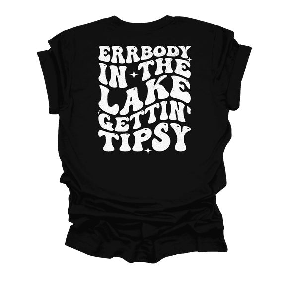 Errrybody In The Lake Gettin' Tipsy Groovy Funny Cute Ladies Short Sleeve T-Shirt-Black-X-Large