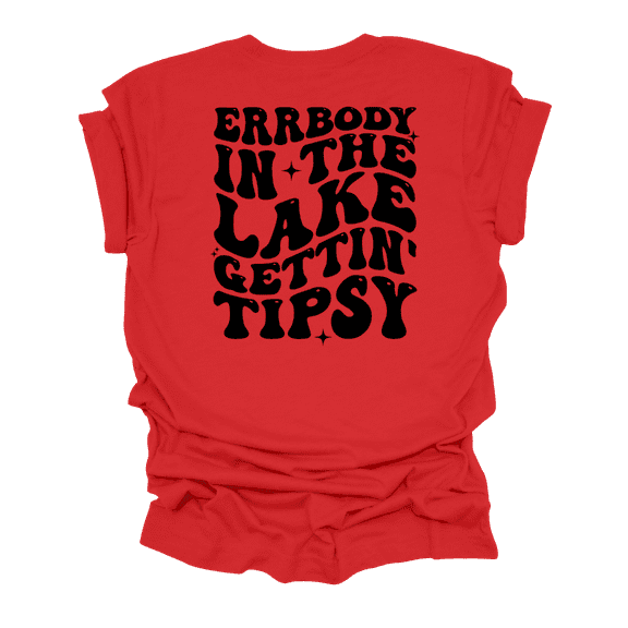 Errrybody In The Lake Gettin' Tipsy Groovy Funny Cute Ladies Short Sleeve T-Shirt-Red-Large