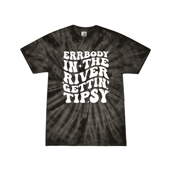 Errrybody In The River Gettin' Tipsy Womens Funny Groovy Chill Tie-Dye Ladies Short Sleeve T-Shirt-Black Tie-Dye-Small
