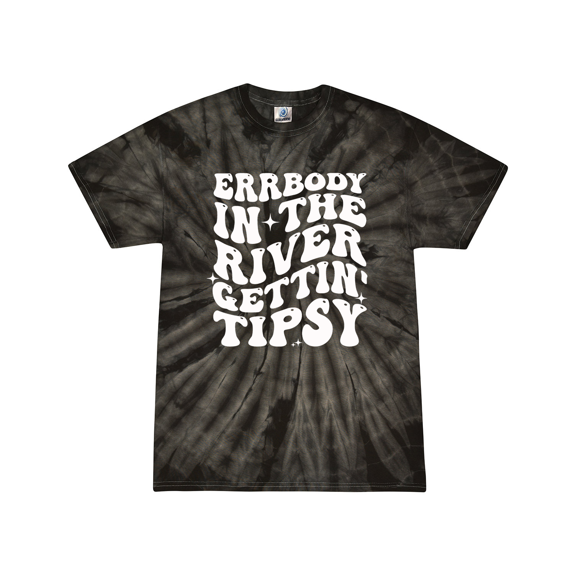 Errrybody In The River Gettin' Tipsy Womens Funny Groovy Chill Tie-Dye Ladies Short Sleeve T-Shirt-Black Tie-Dye-X-Large