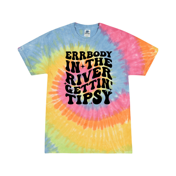 Errrybody In The River Gettin' Tipsy Womens Funny Groovy Chill Tie-Dye Ladies Short Sleeve T-Shirt-Eternity-Medium