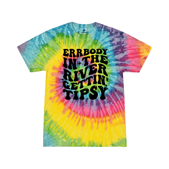 Errrybody In The River Gettin' Tipsy Womens Funny Groovy Chill Tie-Dye Ladies Short Sleeve T-Shirt-Saturn-X-Large
