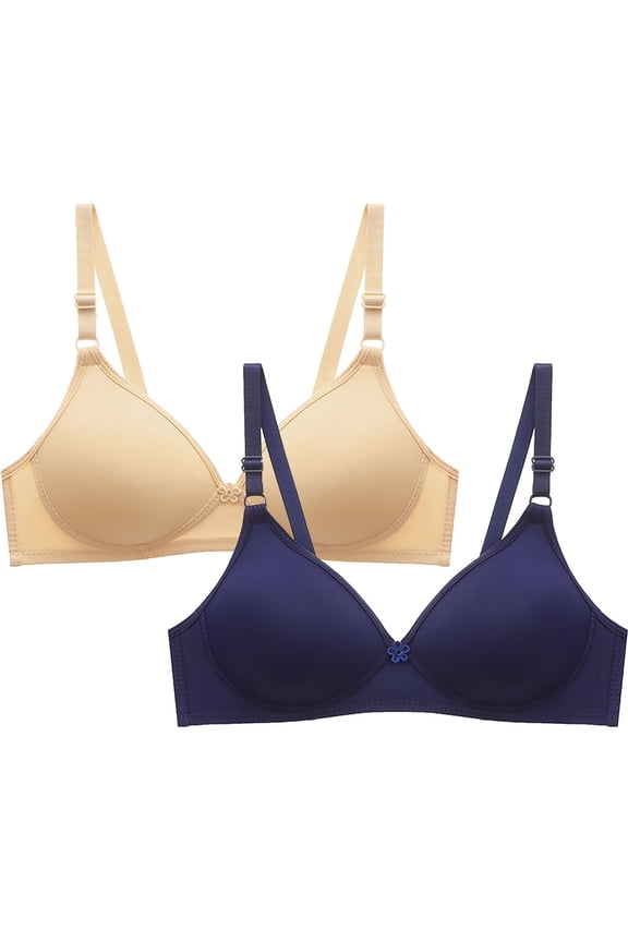 Ersazi 32Dd Bras for Women 2Pcs Women's Bra Soild Wire Free Underwear Bra Everyday Small Cup Underwear Beige M