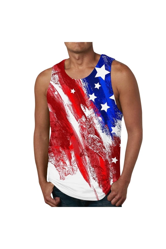Ersazi American Flag Shirts for Men Men's Print Tank Top Casual Sports Sleeveless Round Neck T-Shirt Tank Top White 3Xl