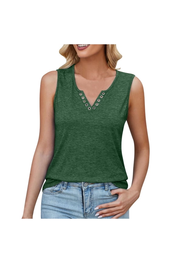 Ersazi Basic Tops for Woman Women's Fashion Short Sleeve V-Neck Tops Working Uniform Printing Pocket Blouse Tops Green M