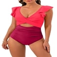 thumbnail image 1 of Ersazi Bathing Suit for Women Women's Oversize Zipper Sports Swimwear Conservative Panel Color Sunscreen Swimwear Diving Suit Surfing Suit Slimming Swimsuits for Women Red S, 1 of 4