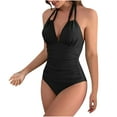 thumbnail image 1 of Ersazi Bathing Suit for Women Women's Solid Color Swimwear Slim Swimsuit Bikini Straped Swimsuits Athletic Swimsuits for Women Black L, 1 of 6